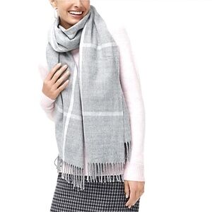 J. Crew Windowpane Plaid Blanket Scarf Gray White